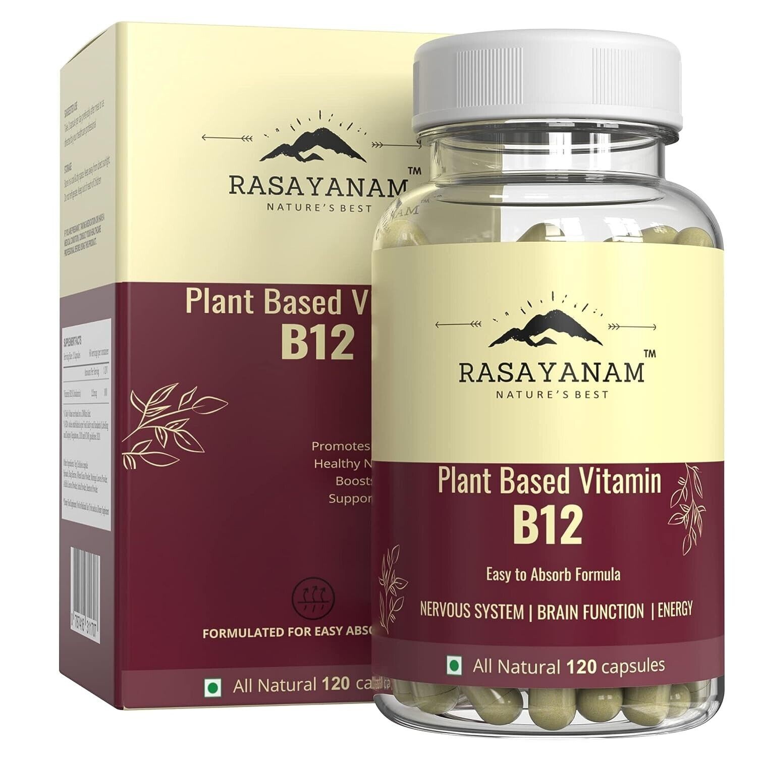 RS Plant Based Vitamin B12 supplement for Men & Women (120 Capsules)