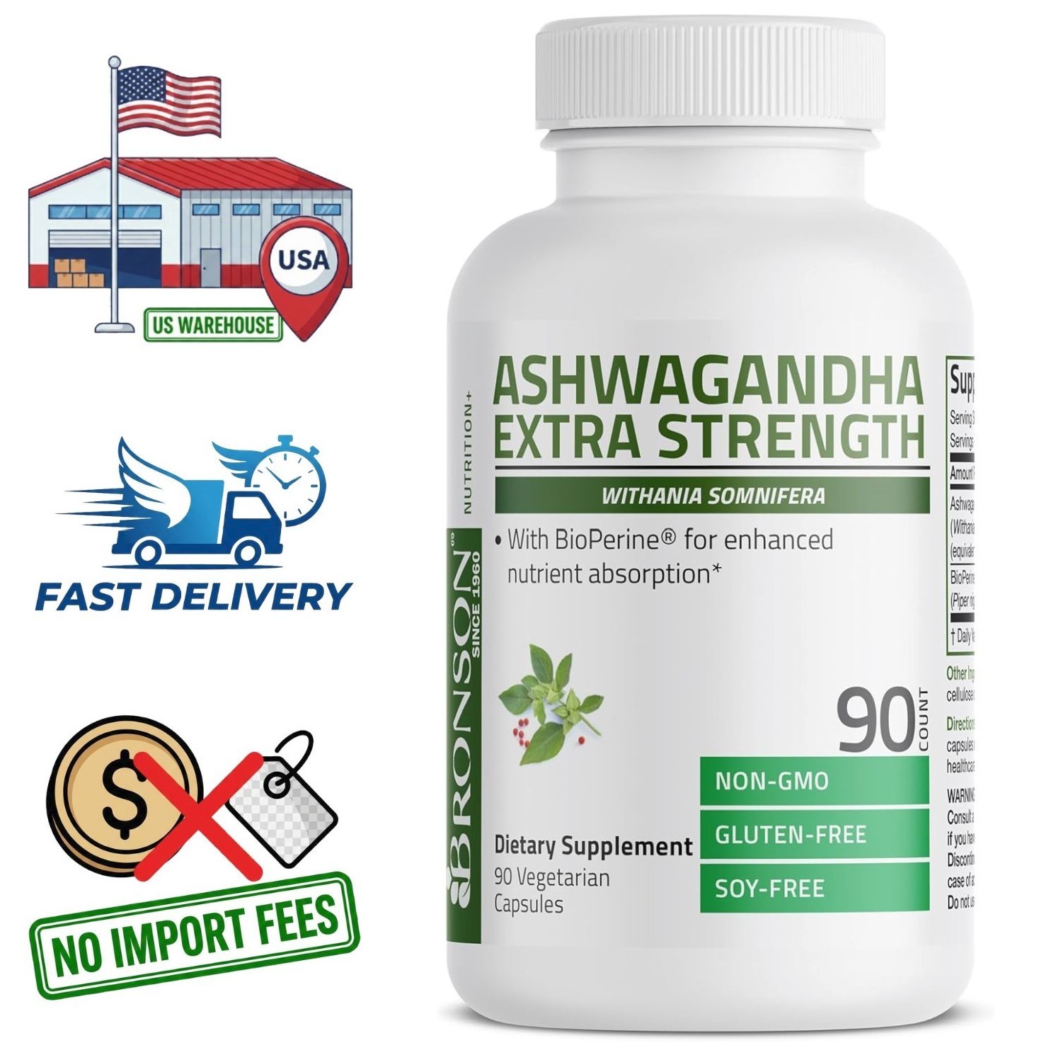 Ashwagandha Herb Powder with BioPerine Black Pepper Extract 90 Capsules