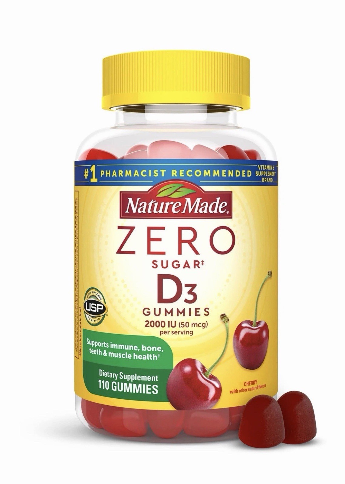 Nature Made Zero Sugar Vitamin D3 Gummies 2000 IU 110 Count (Pack of 1), NEW