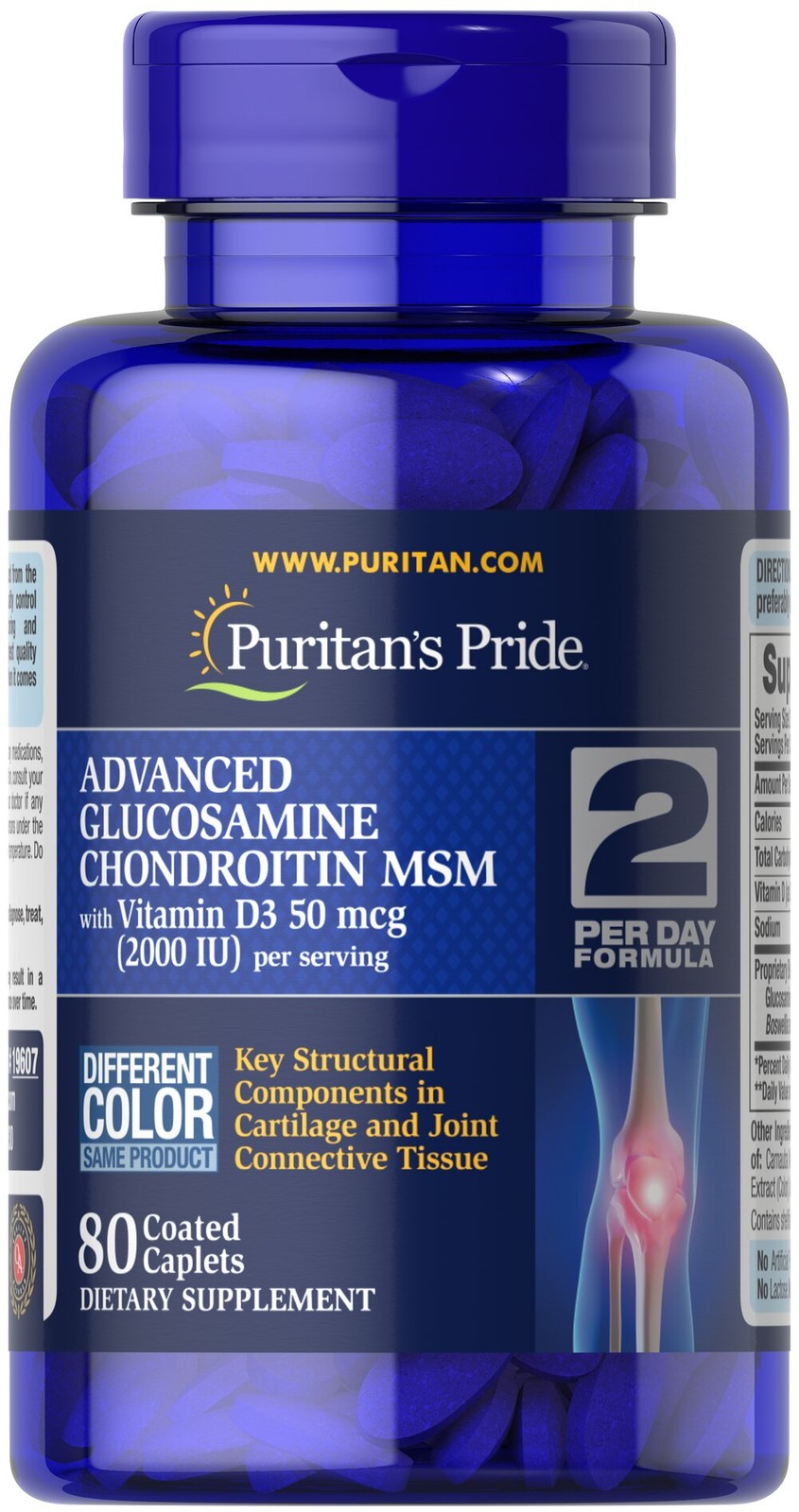 Puritans Pride Triple Strength Glucosamine Chondroitin w/Vitamin D3 – 80 Caplets