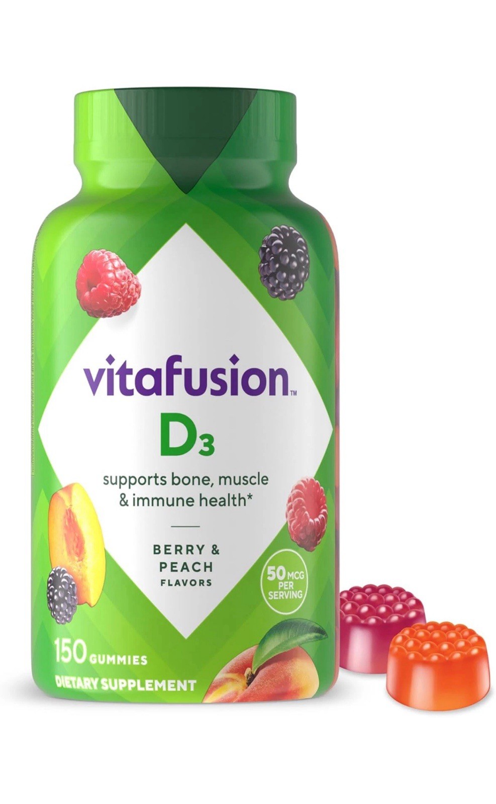 Vitamin D3 Gummy Vitamins for Bone and Immune System Support, Peach,150 Count