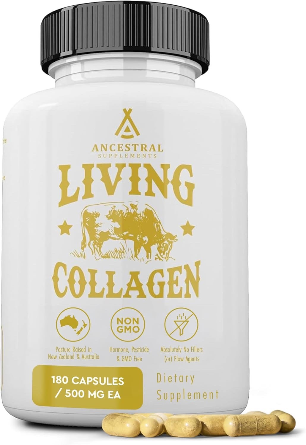 Ancestral Supplements Living Collagen 3000mg 180 Capsules | Skin, Hair, Joints