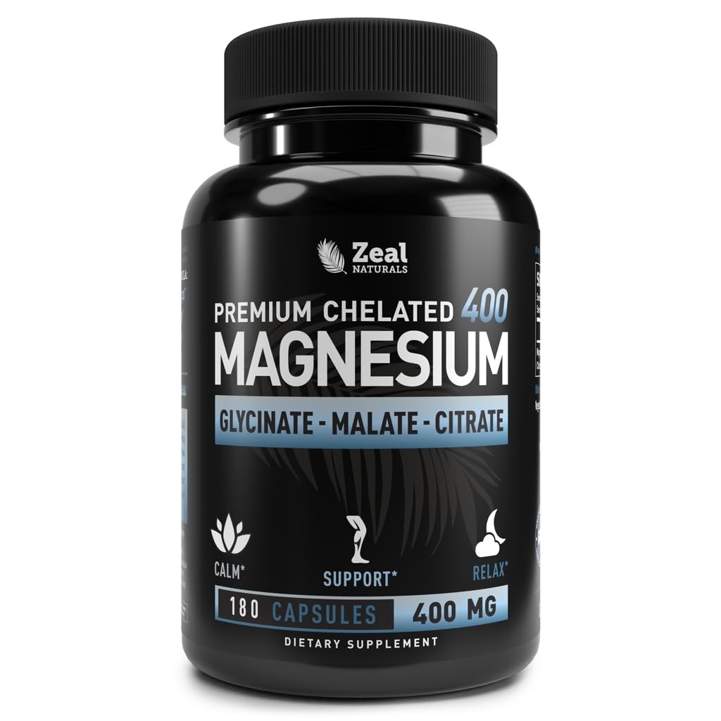 Premium Chelated Magnesium Glycinate, Malate, Citrate (400Mg | 180 Cap