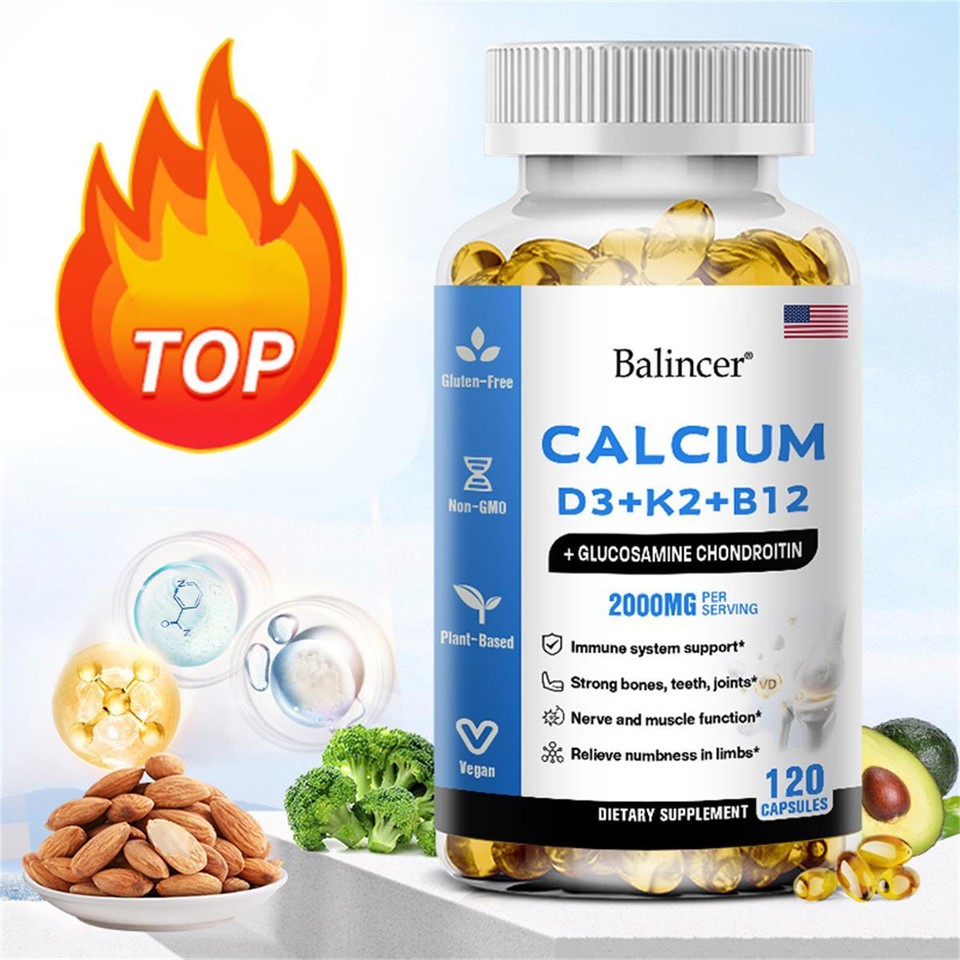 Calcium D3+K2+B12, – 2000 mg, Supports Immune and Bone Health