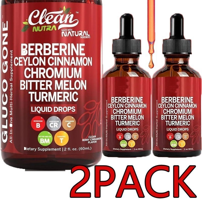 2 Bottles Clean Nutra Berberine with Ceylon Cinnamon Supplement Liquid Drops