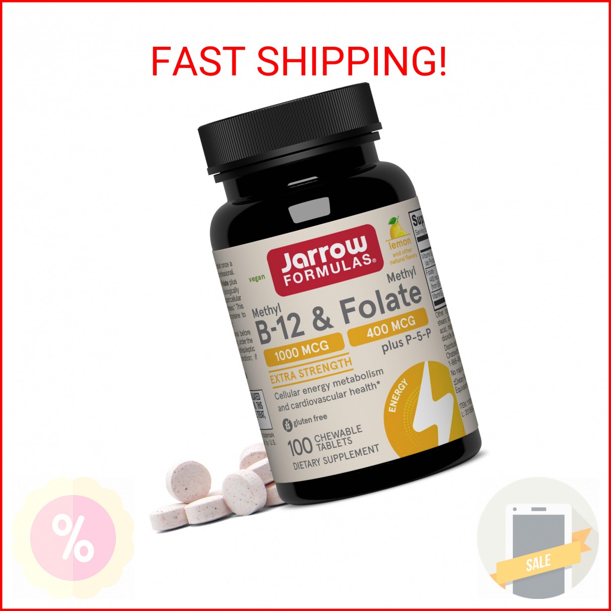 Jarrow Formulas Methyl B-12 1000 MCG and Methyl Folate 400 MCG, Extra Strength,