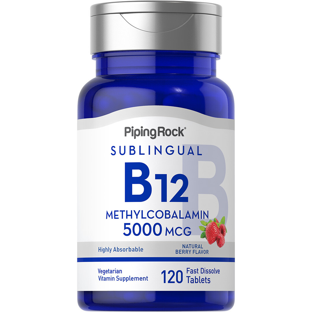 Vitamin B12 Methylcobalamin | 5000mcg | 120 Tablets | Non-GMO | by Piping Rock