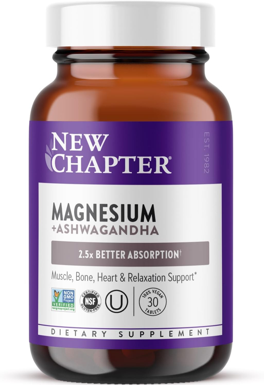 New Chapter Magnesium + Ashwagandha Supplement, 325 mg with Magnesium Glycinate,
