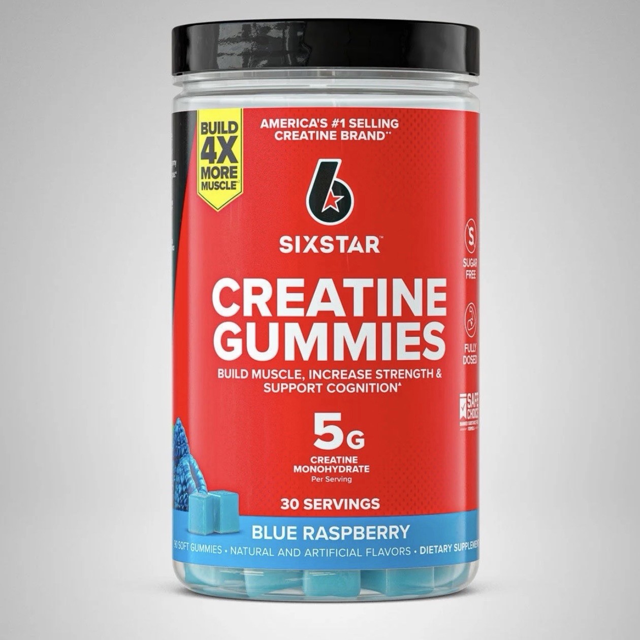 SIXSTAR Creatine Gummies Sugar Free 5g Creatine Monohydrate Blue Raspberry, 60ct