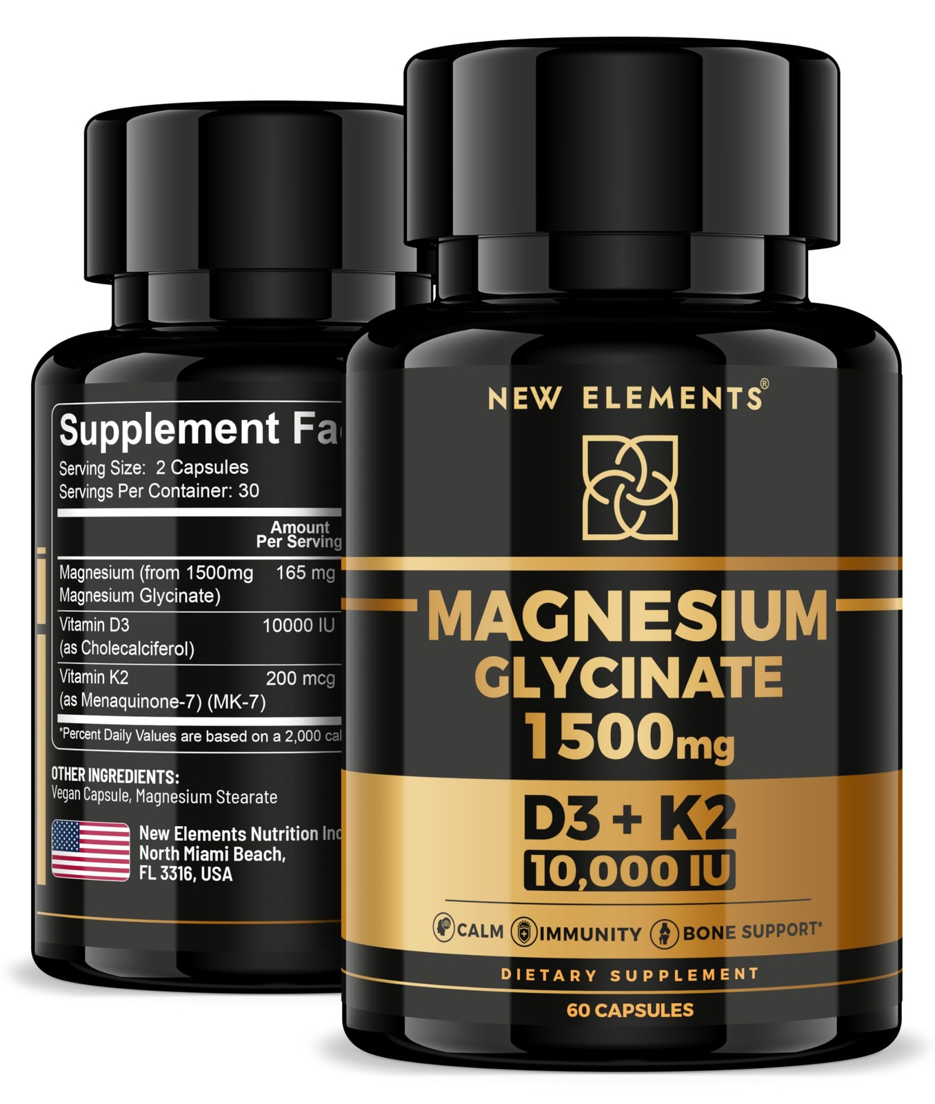 Magnesium Glycinate 1500mg with Vitamin D3 K2 10000 IU – Bone Health Immune S…