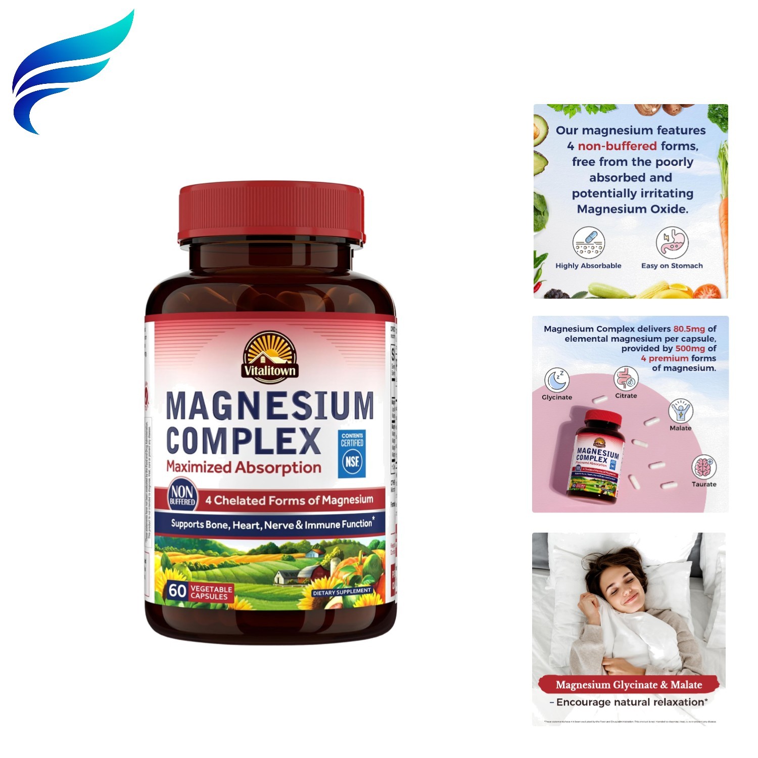 Magnesium Complex Supplement 500mg – NSF Certified Magnesium Glycinate, Malat…