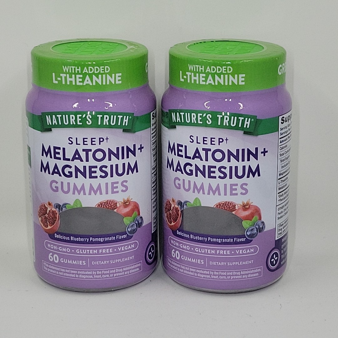 Natures Truth 2pk Melatonin  Magnesium 60 Blueberry Pomegranate Gummy Exp May 27