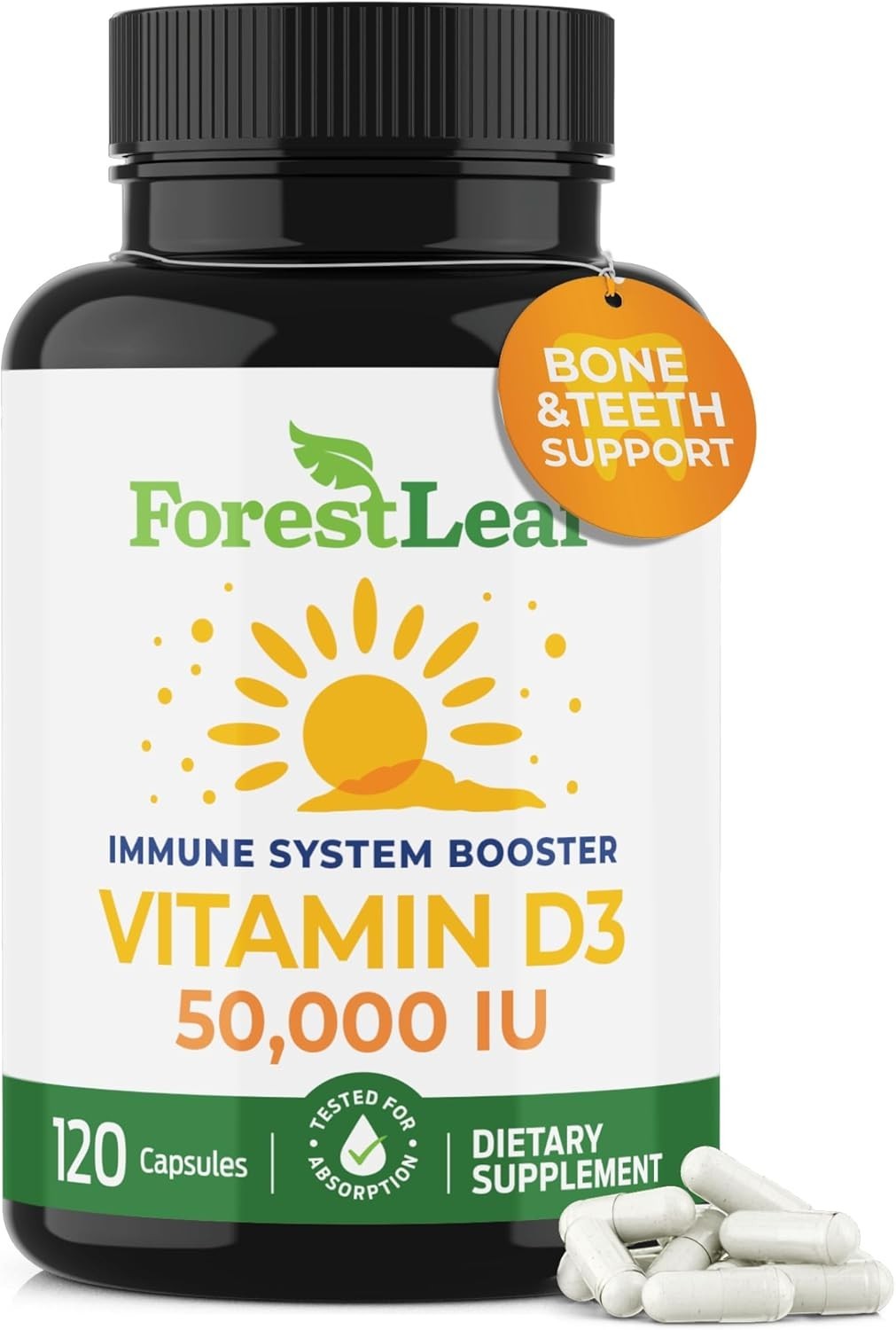 Vitamin D3 50000 IU – Bone Health and Immune Support – Small Easy to Swallow Cap