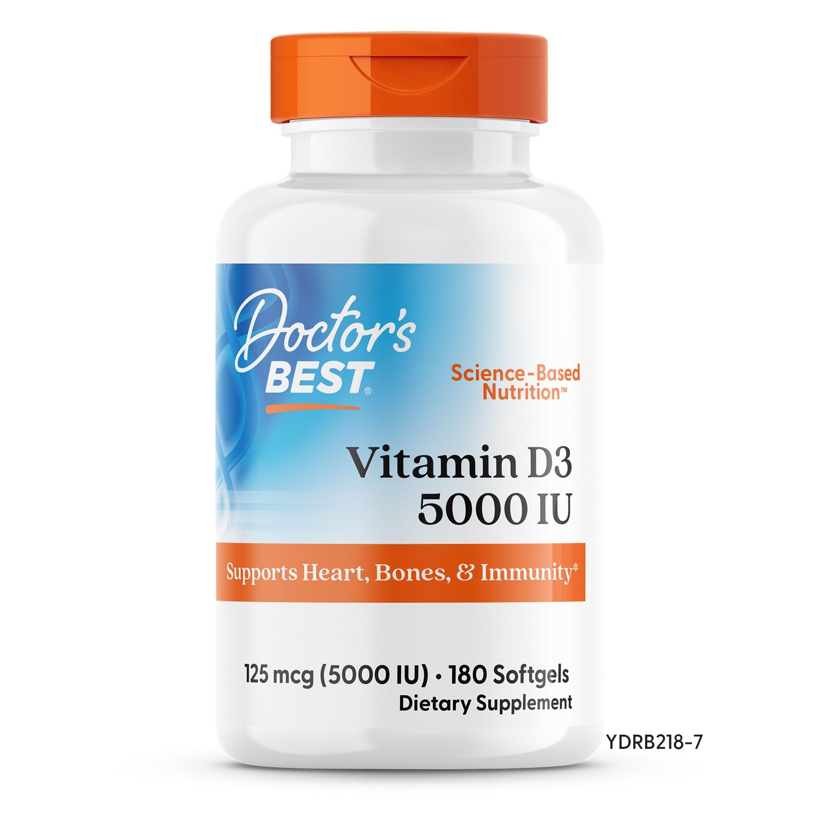 Vitamin D3 5000IU, Immune & Bone Support, Gluten & Soy Free, 180 Capsules