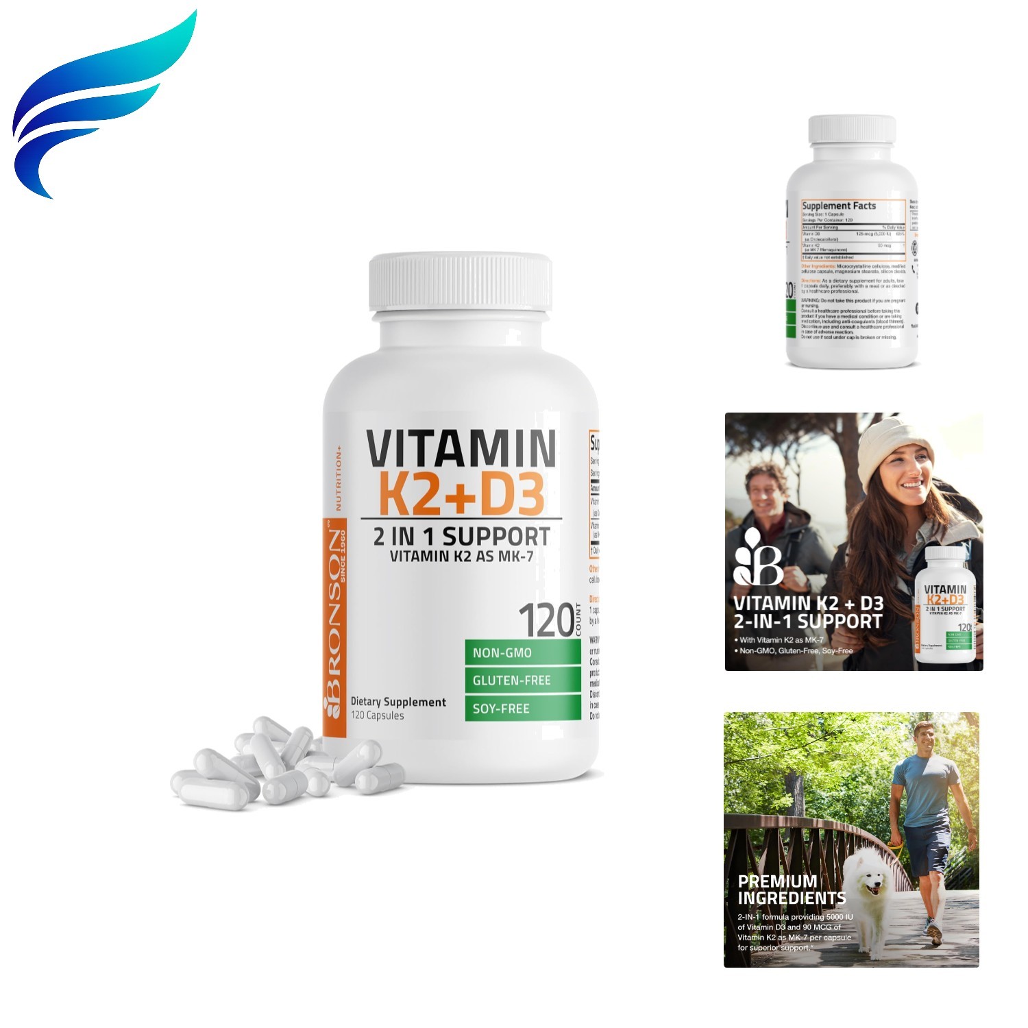 Vitamin K2 MK7 with D3 Supplement Non-GMO Formula 5000 IU Vitamin D3 & 90 mcg…