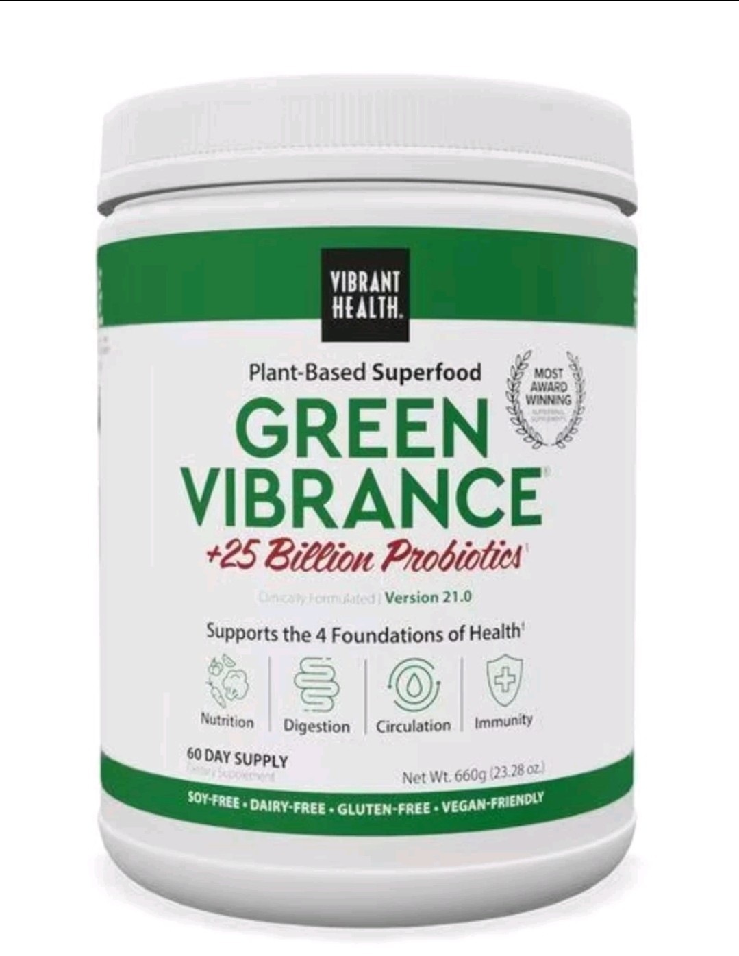 Vibrant Health Green Vibrance Superfood + Probiotics Version 21.0 (660g) 23.28oz
