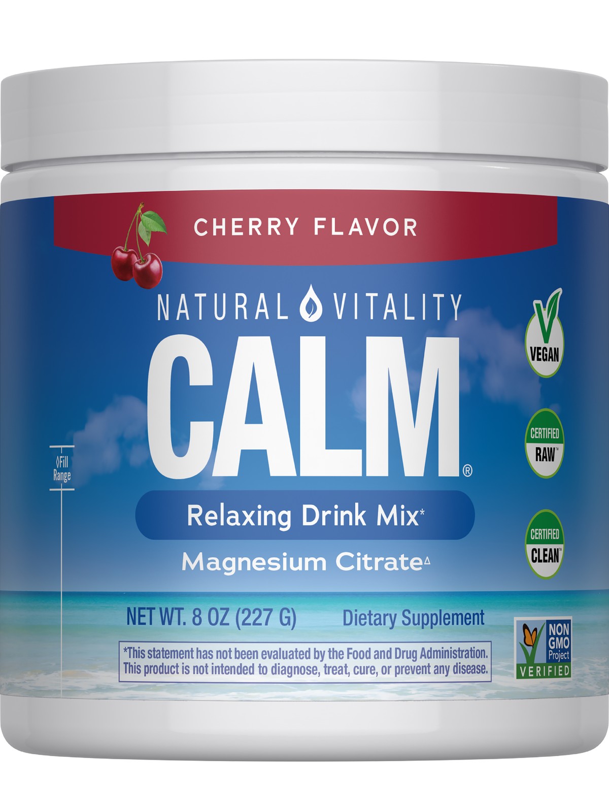 CALM Magnesium Powder | 8 Oz | Cherry Flavor | Vegan | by Natual Vitality