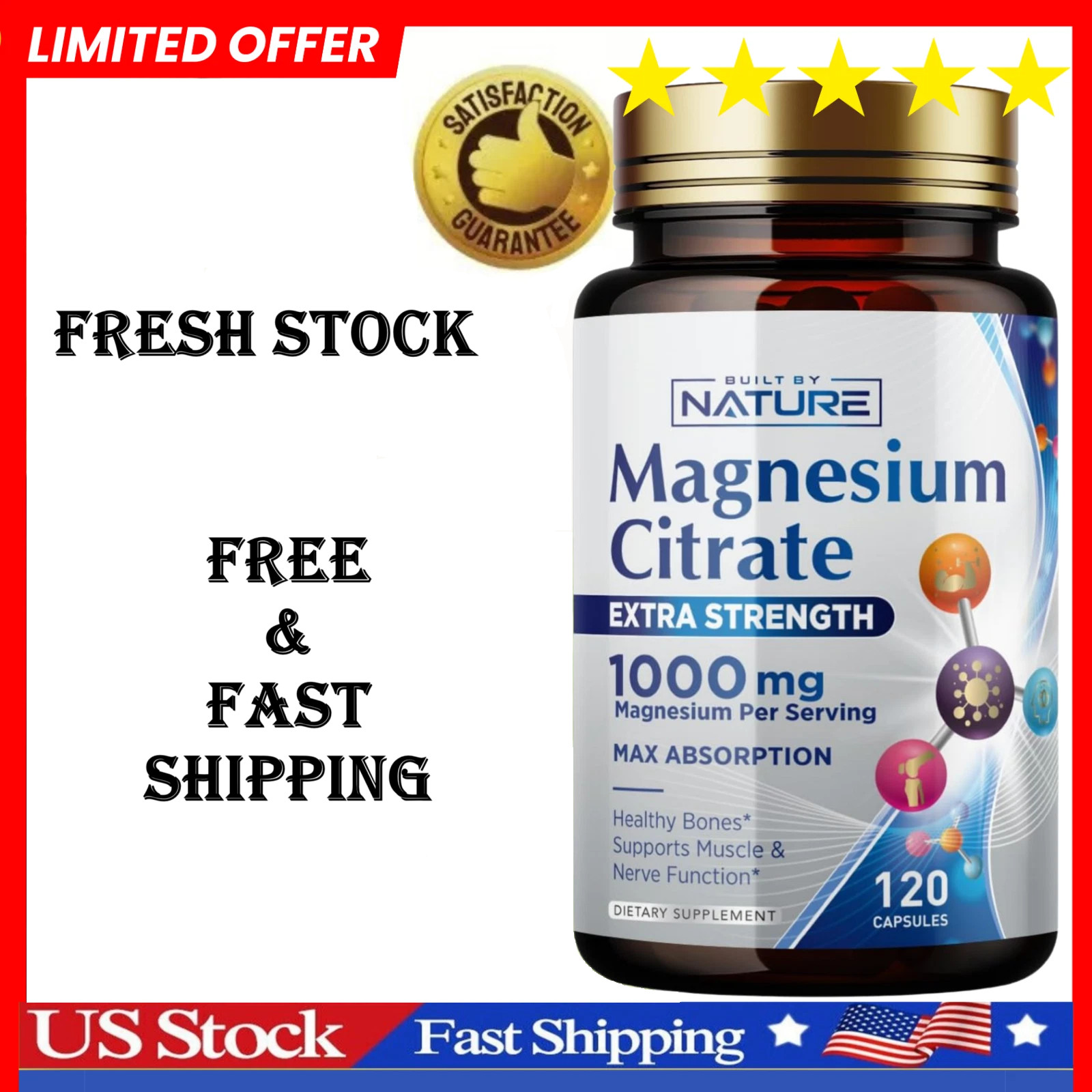 Magnesium Citrate 1000mg – Max Absorption & High Potency Magnesium Complex Suppl