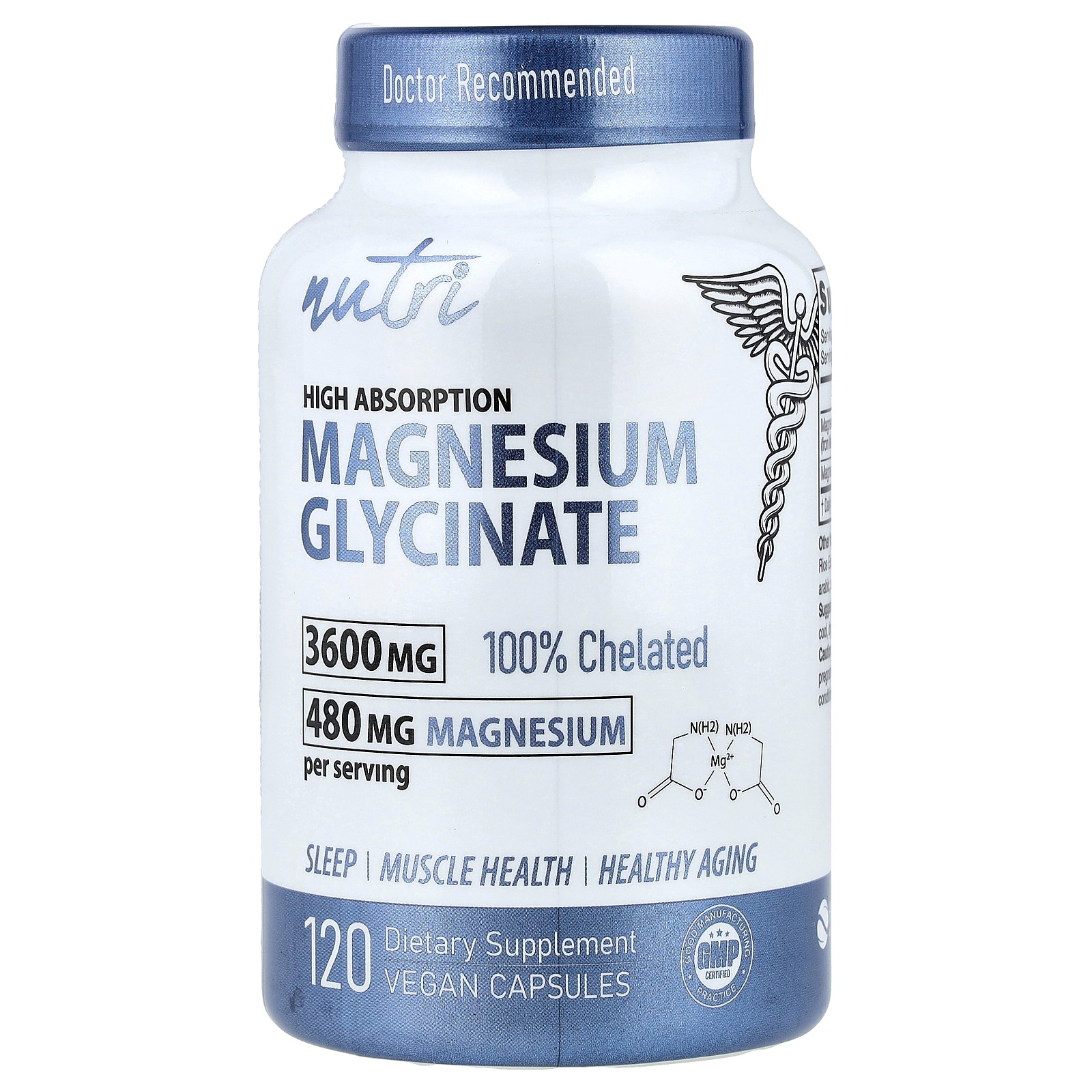 Magnesium Glycinate, High Absorption, 120 Vegan Capsules (900 mg per Capsule)