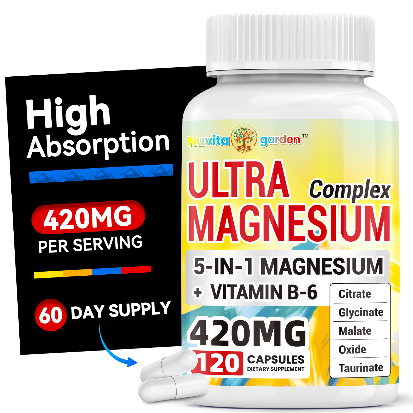 Magnesium Capsules Complex Capsules Glycinate Citrate Malate Oxide for Adults