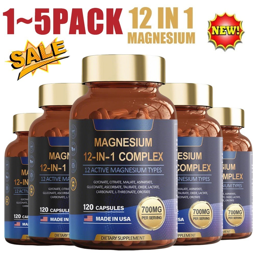 1-5x Magnesium 12 in 1 Complex 700mg – Glycinate Citrate Malate Taurate 120 Caps