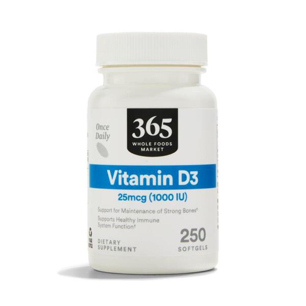 6/27 365 by Whole Foods Market, Vitamin D3 1000 IU, 250 Count