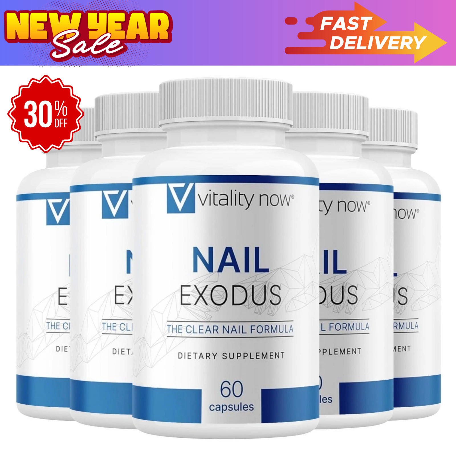 (5 Pack) Nail Exodus Capsules for Healthier Feet – Vitality Clear Nail Formula.