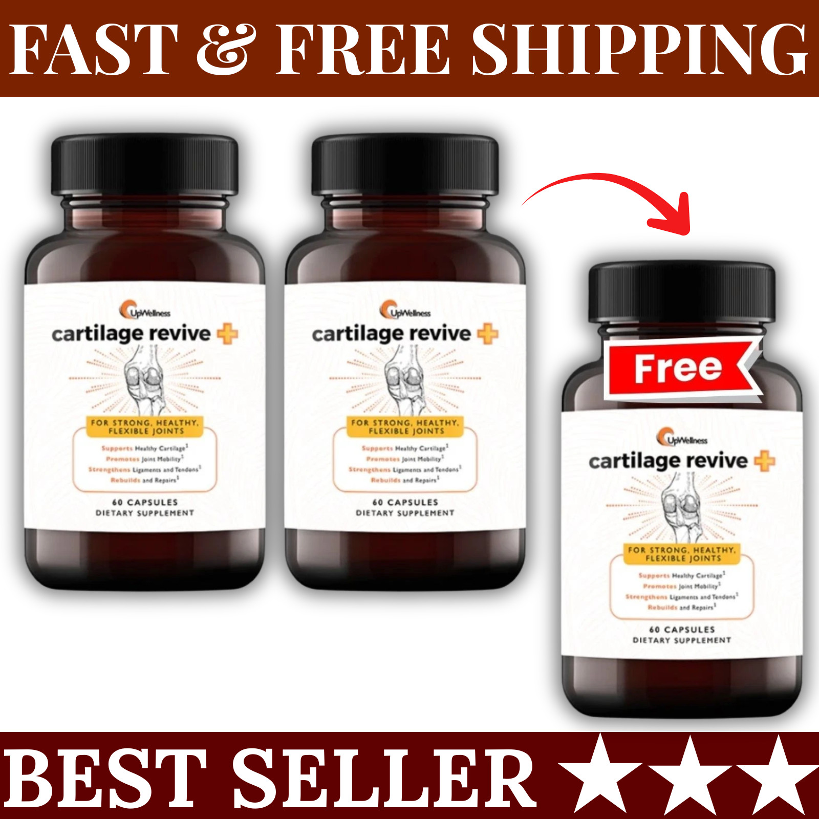 UpWellness Cartilage Revive + Joint Support Supplement for Men and Women 60 Caps