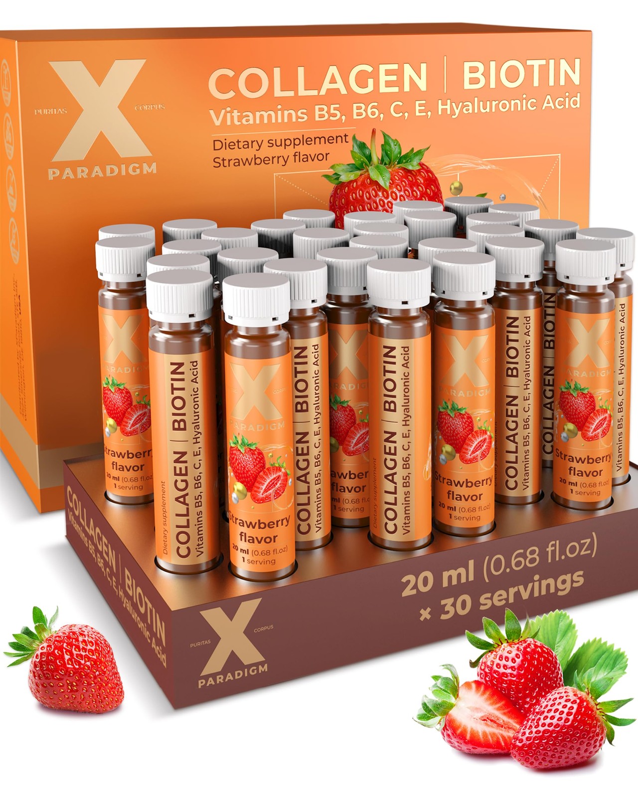 Liquid Collagen Peptides with Biotin & Hyaluronic 0.68 Fl Oz (Pack of 30)