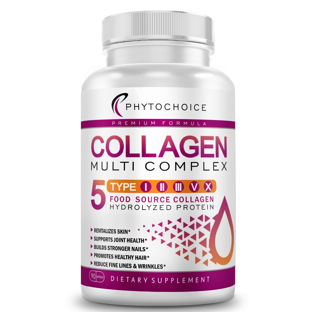 Multi Collagen Peptide 90 Capsules Type I,II,III,V,X Anti-Aging Keto Friendly