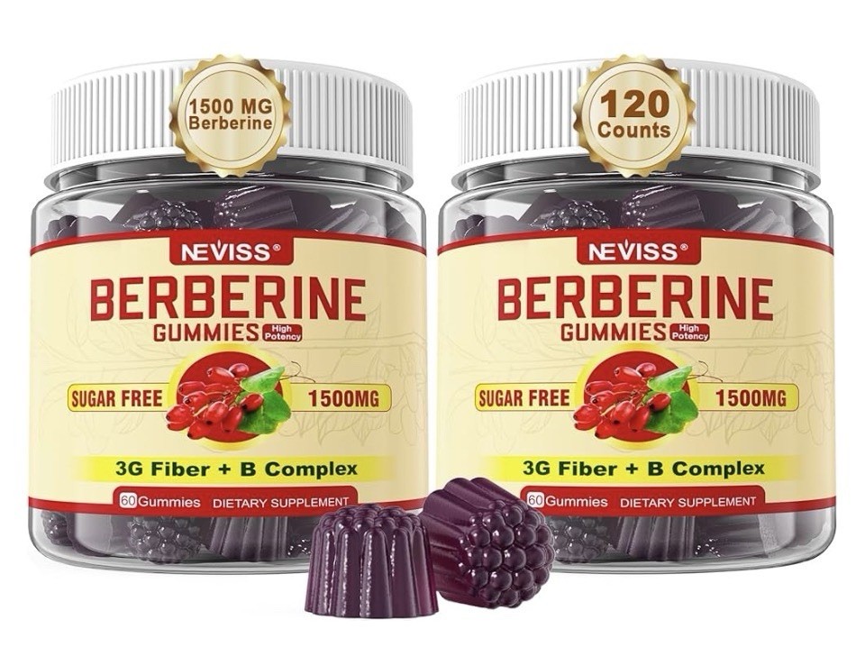 Berberine Gummies – Neviss Brand – Sugar free – 1500mg – 120 Count – 3G Fiber
