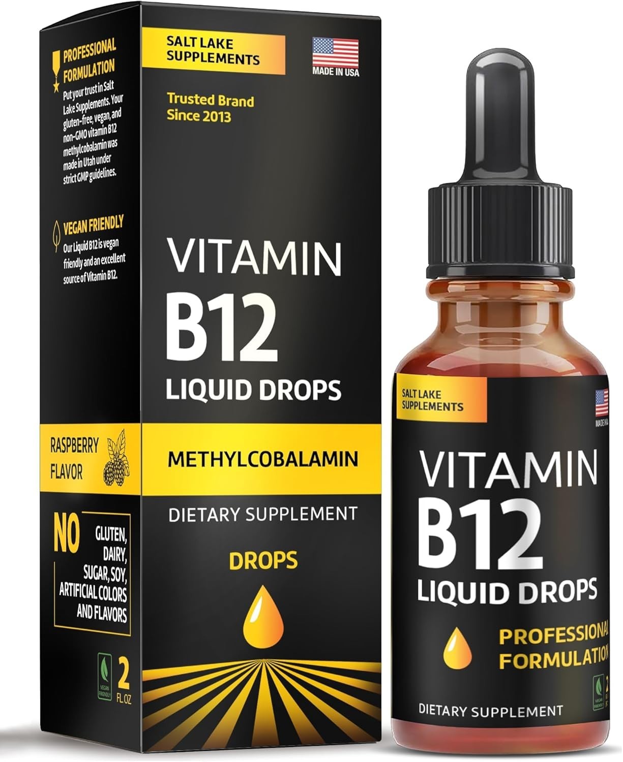 Vitamin B12 Liquid Drops – Vegan B12 vitamins 5000 mcg Methylcobalamin 2 Oz