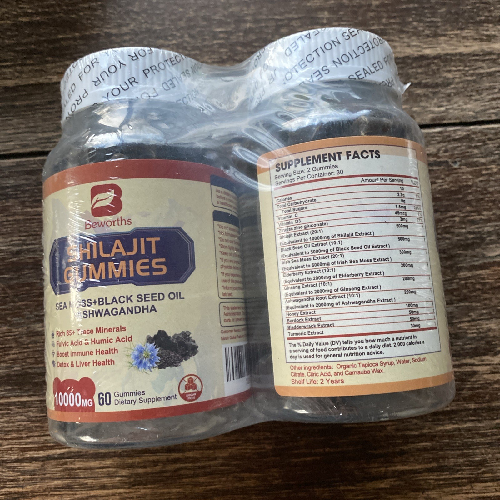 2X Beworths Shilajit Gummies-10000 Mg- Sea Moss+Black Seed Oil+Ashwagandha-60 Ct
