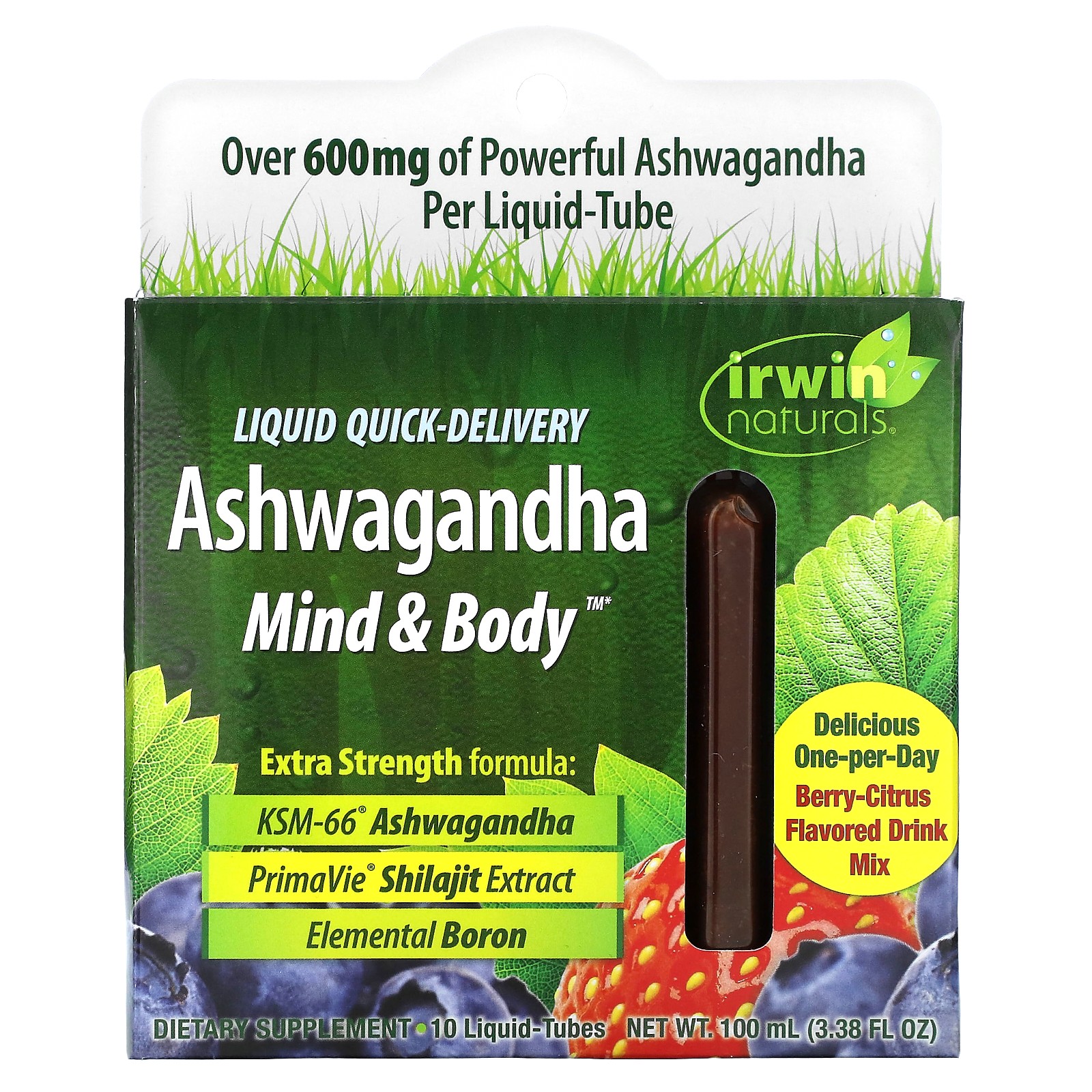 Ashwagandha Mind & Body, Berry-Citrus, 10 Liquid-Tubes, 3.38 fl oz (100 ml)