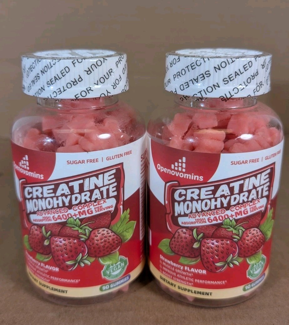 2 PK Creatine Monohydrate Strawberry Gummies  Sugar Free 90ct exp 11/26