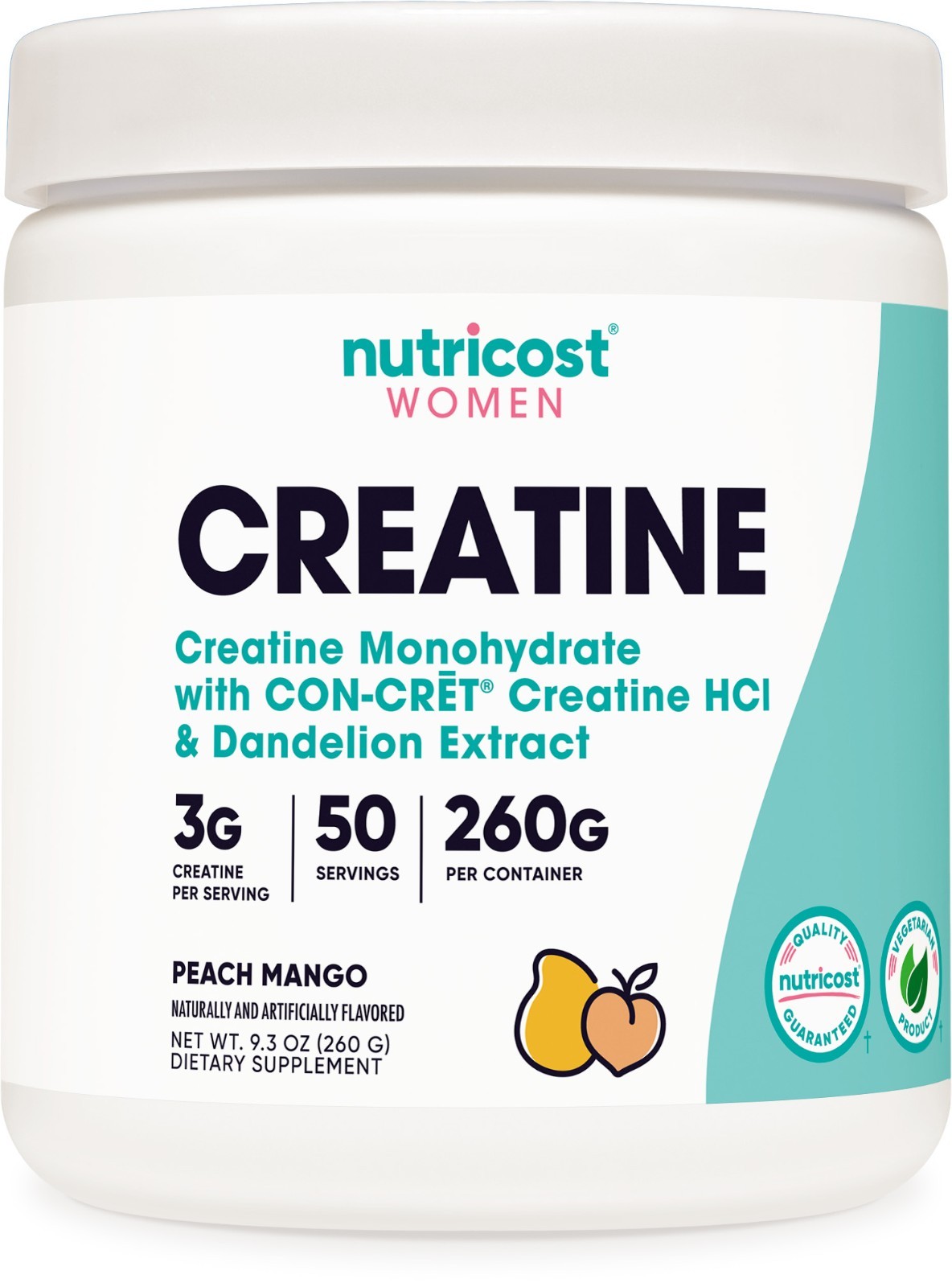 Nutricost Creatine Monohydrate Powder for Women, Peach Mango Flavor, 50 Servings