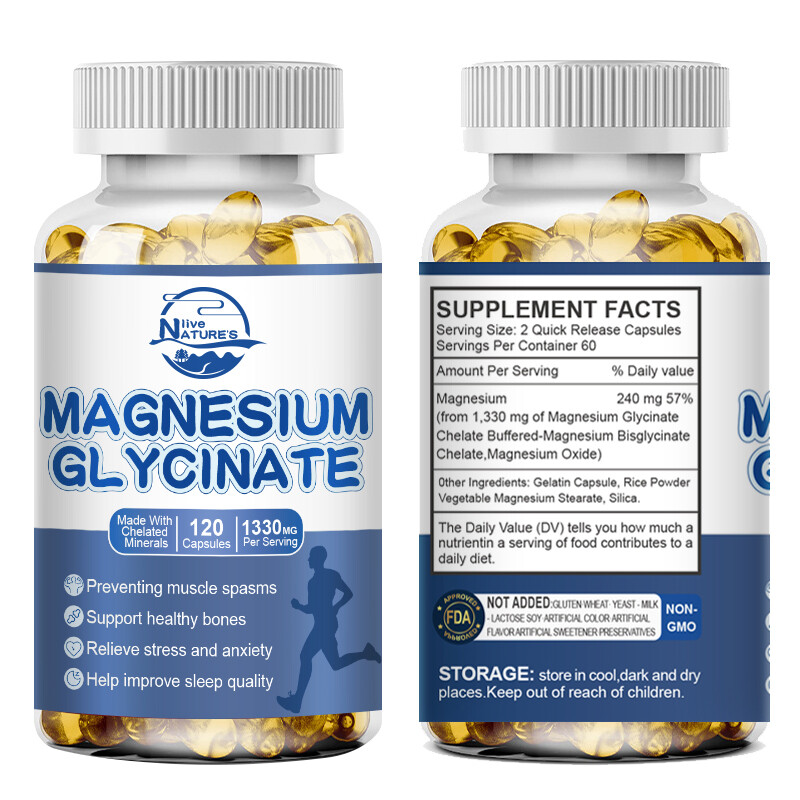 Magnesium Glycinate Capsules High Strength 1330mg Fatigue Bone Health 120 Pills