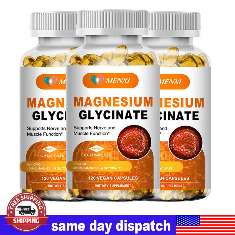 400MG Magnesium Glycinate High Absorption,3 x 120 Veggie Capsules By MENXI