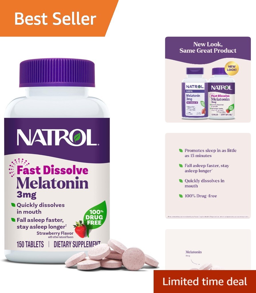 3 mg Strawberry Melatonin Tablets – Fast-Acting, Drug-Free Sleep Aid 150 Count