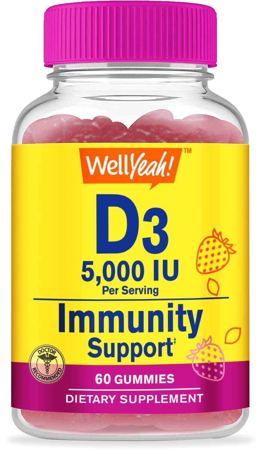 WellYeah Vitamin D3 5000 IU (125 mcg) Gummies -For Bone health – 60 Gummies