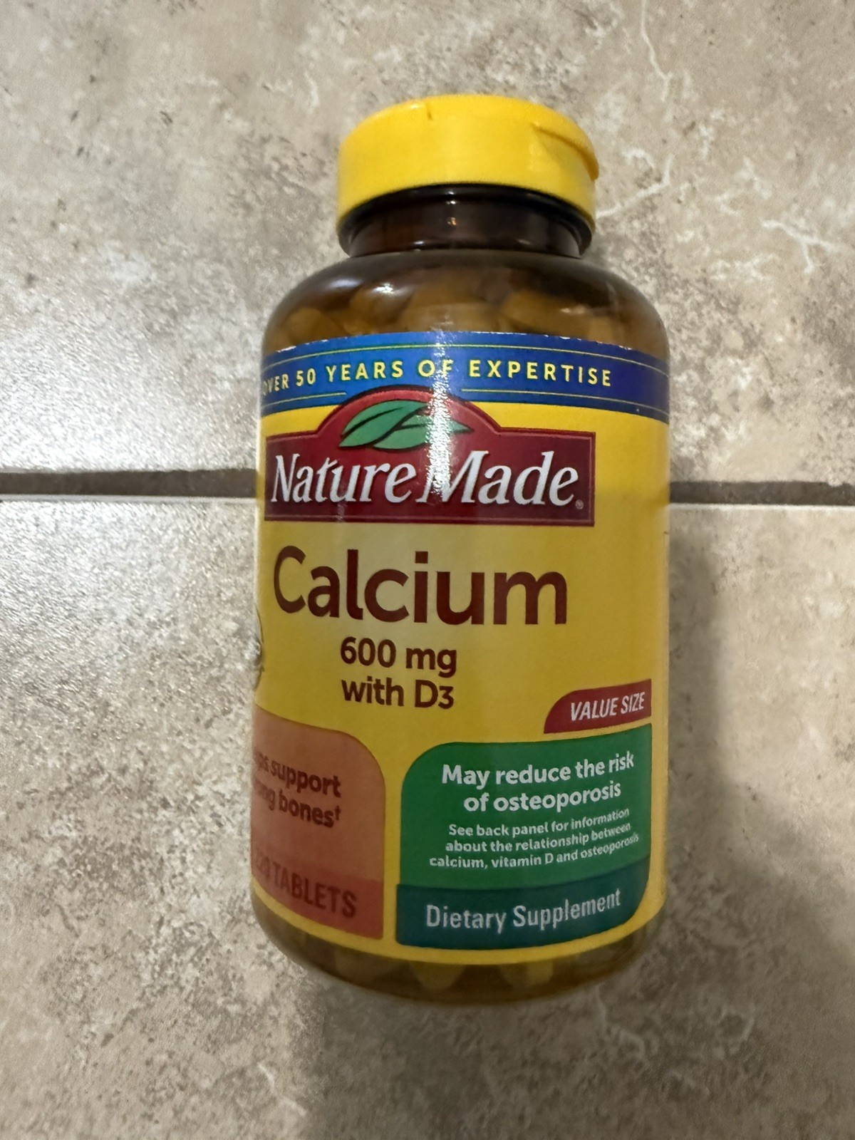 Nature Made Calcium 600 mg Vitamin D3 Dietary Supplement 220 Ct Tablets 07/2027