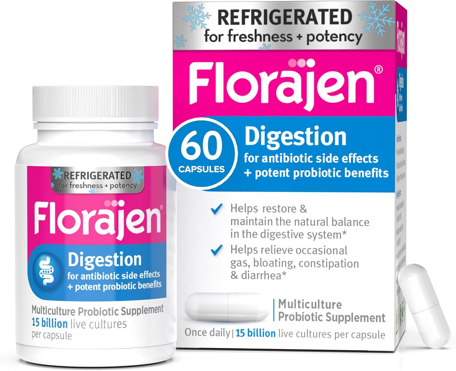 Florajen3 Digestion High Potency Refrigerated Probiotics | Restores Balance in D