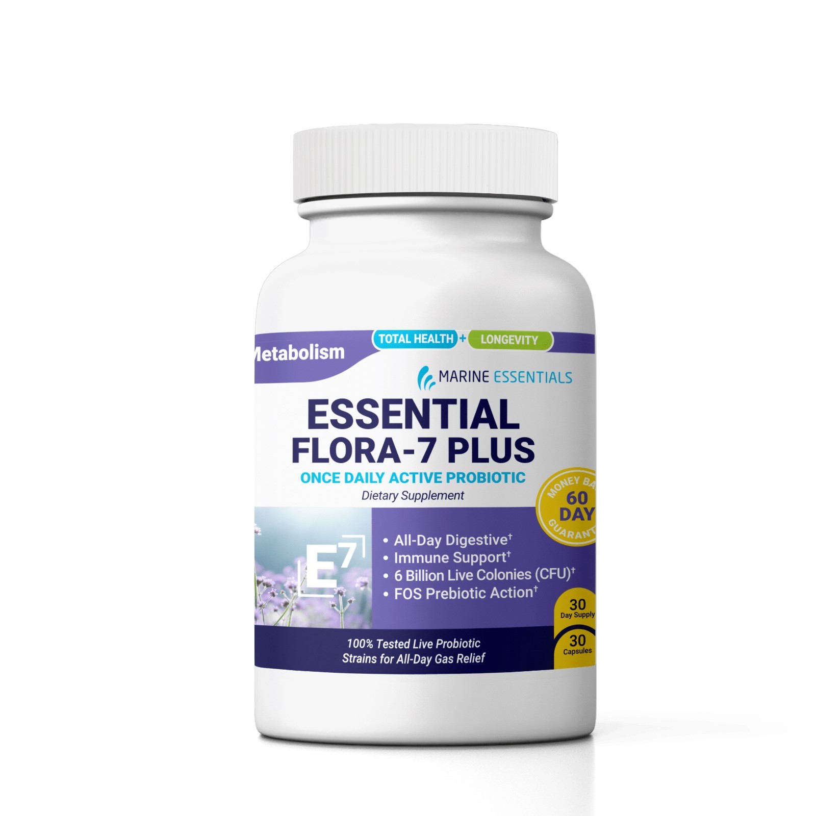 Essential Flora 7 Plus – 700mg Complete Probiotics for Women and Men 1 Bottle