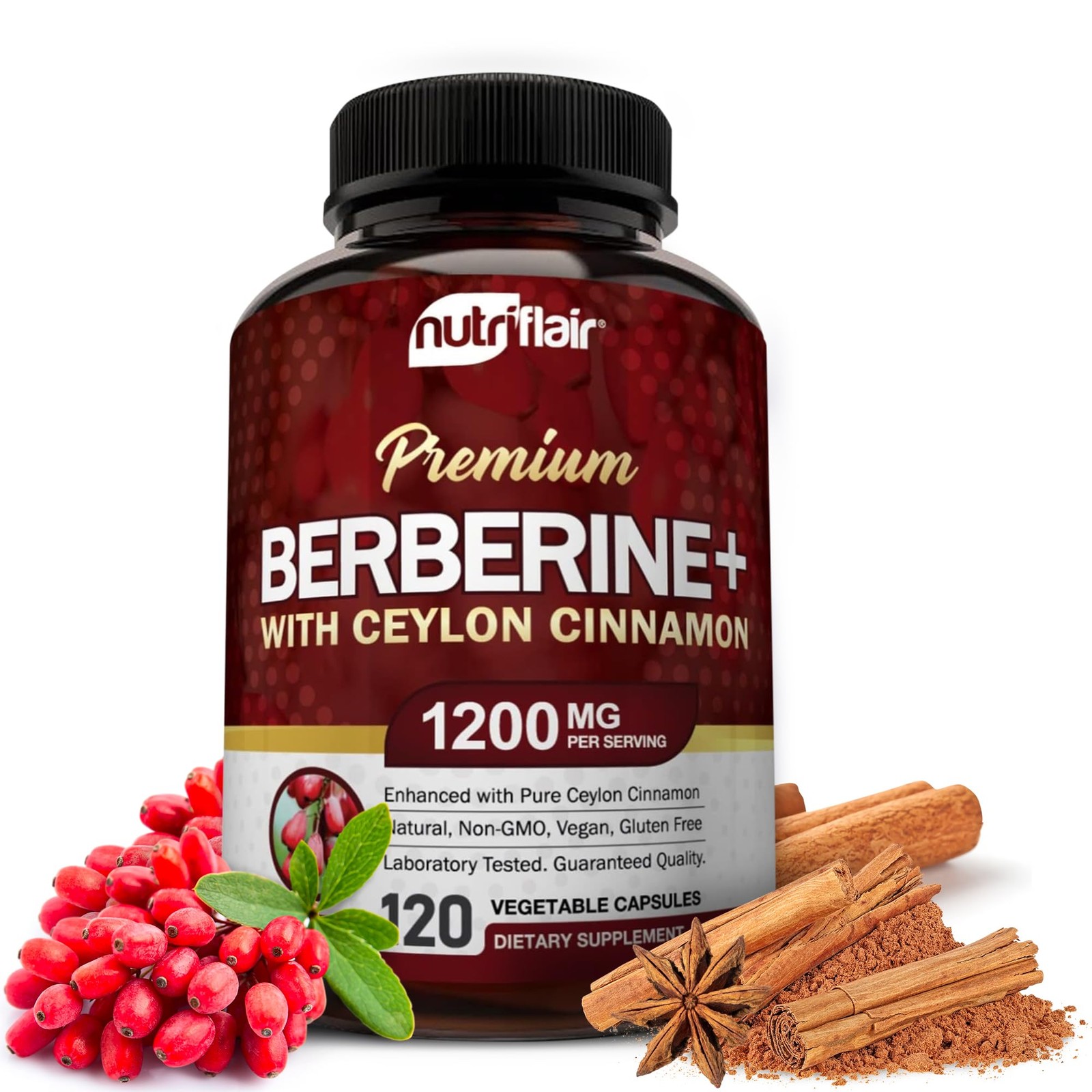 NutriFlair Premium Berberine HCL 1200mg, 120 Capsules – 120 Count (Pack of 1)