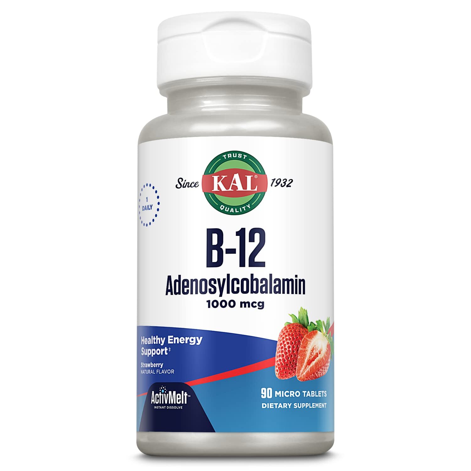 KAL Vitamin B12 Adenosyl 1000mcg Support Micro Tablets 90 Count Strawberry Fl…
