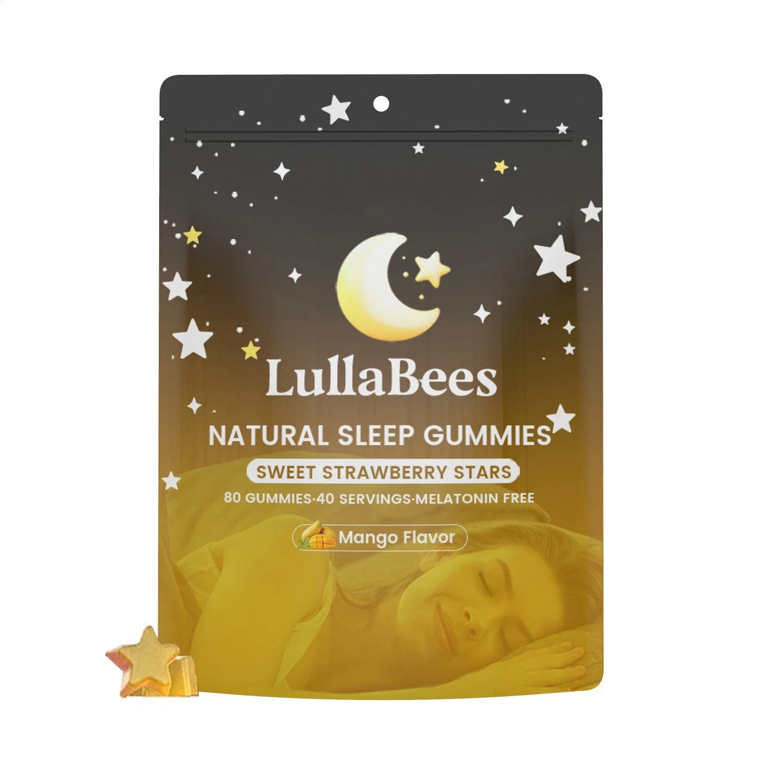 LullaBees Melatonin-Free Sleep Gummies –Natural Formula, mango flavor-80 Gummies