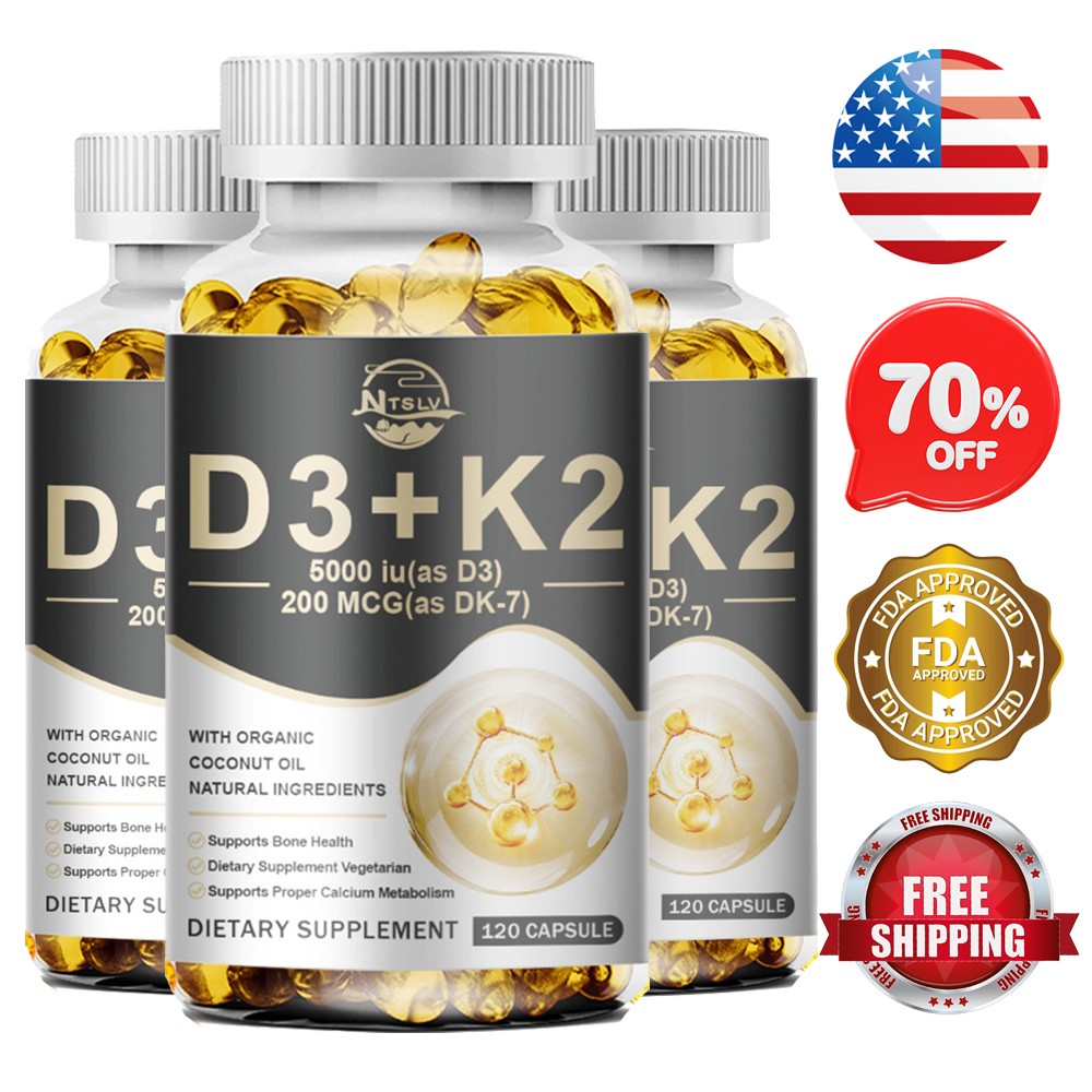 3 Pack – Vitamin D3 5,000 IU (as Cholecalciferol) K2 200mcg 360 Veggie Capsules