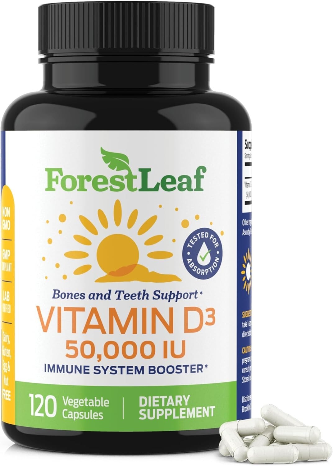 ForestLeaf Vitamin D3 50,000 IU Immune Booster Supplement 120 Capsules
