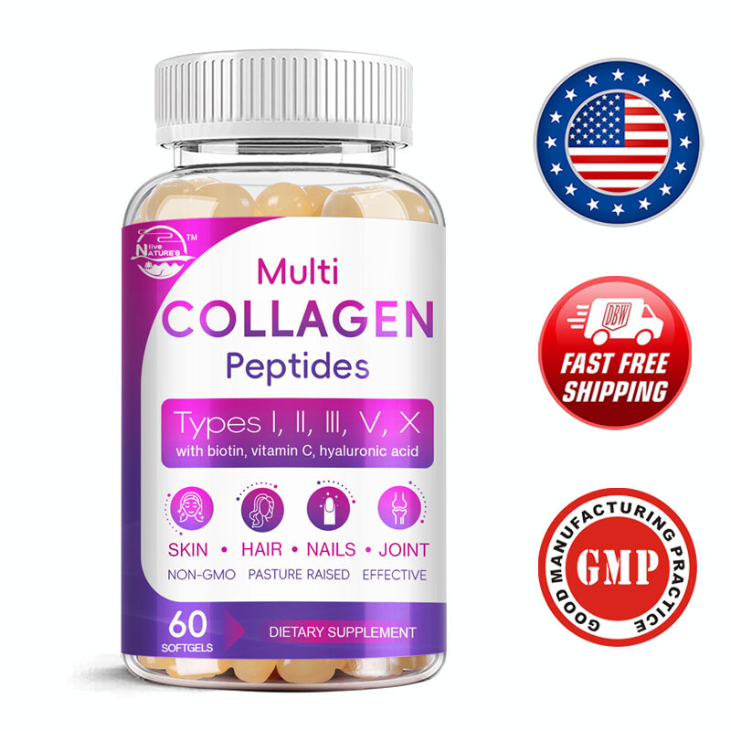 Premium Collagen Peptides pills Hydrolyzed Collagen i, ii,iii,V,X 60 capsules
