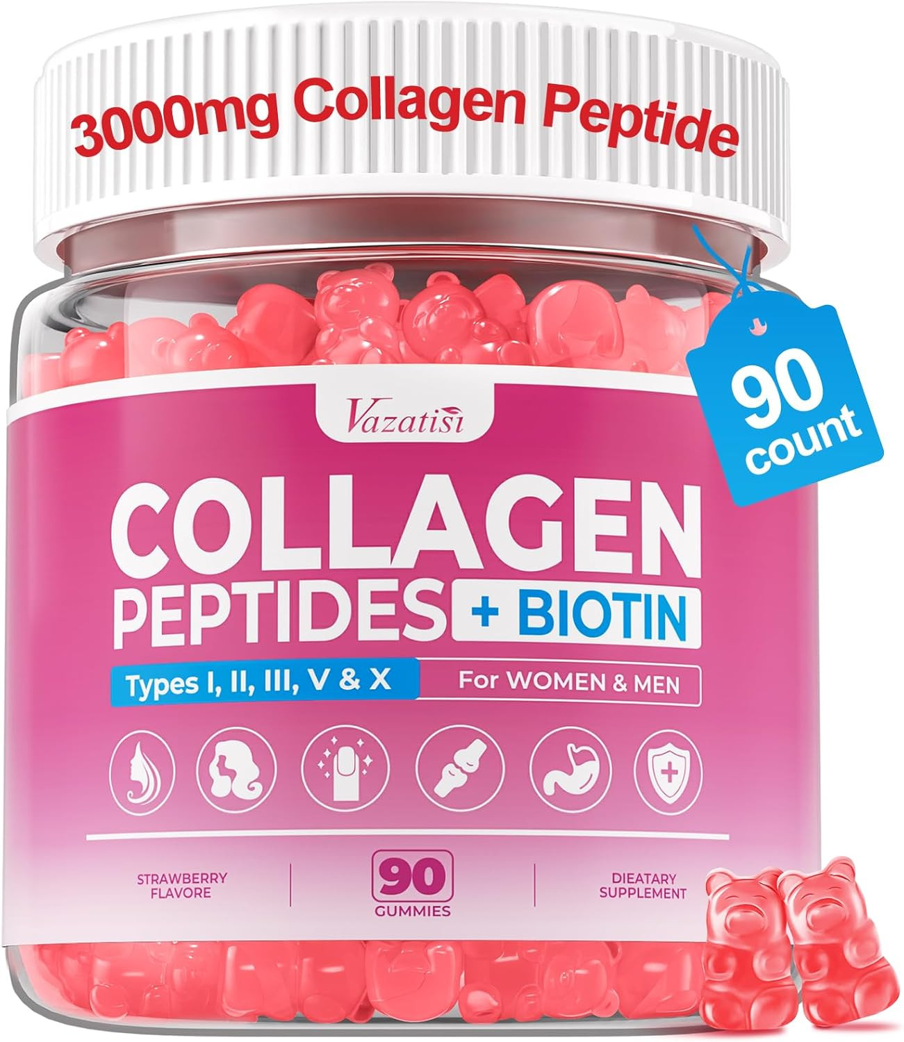Sugar Free Collagen Gummies for Women & Men with Hydrolyzed Collagen Peptides, B